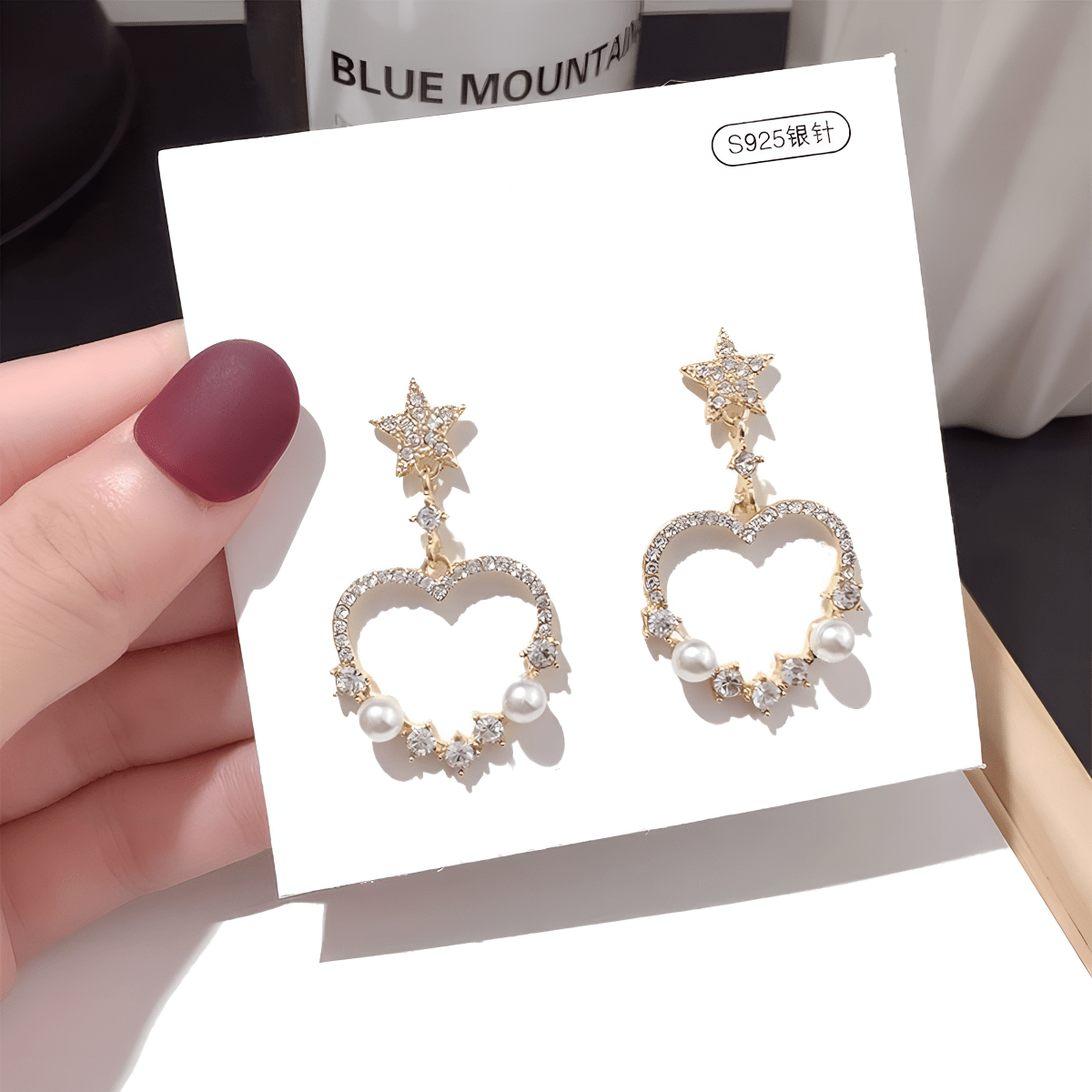 Unique Long Heart Crystal Fashionable Earrings - Hanaya Store