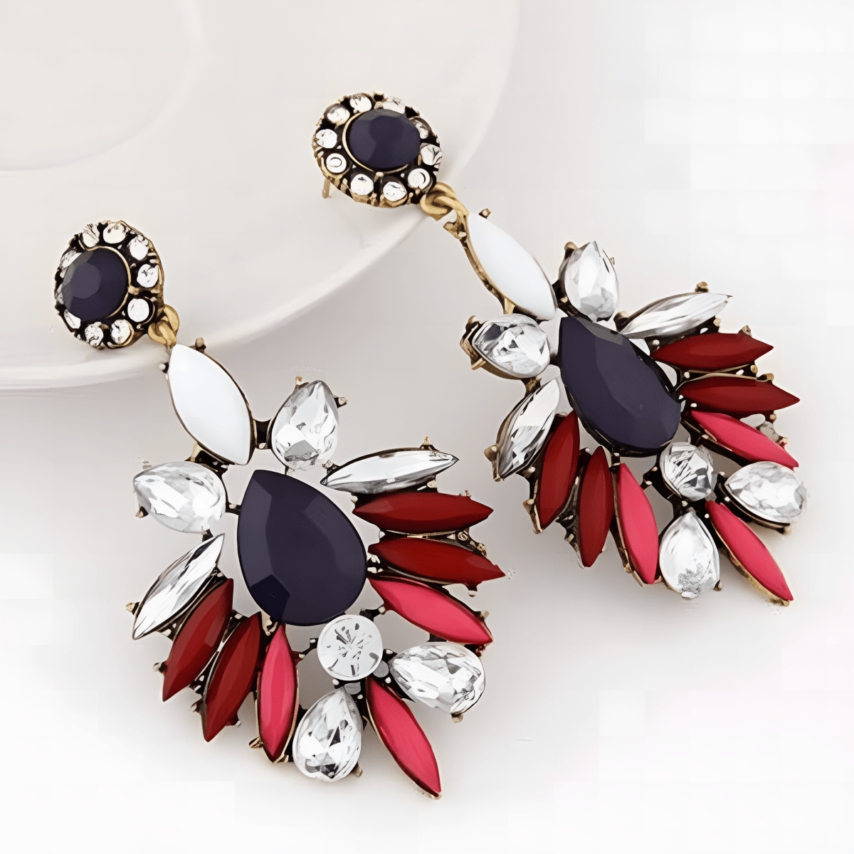 Vintage 3 Color Resin Beads Leaves Big Shape Statement Earrings Ethnic Jewelry - Hanaya Store