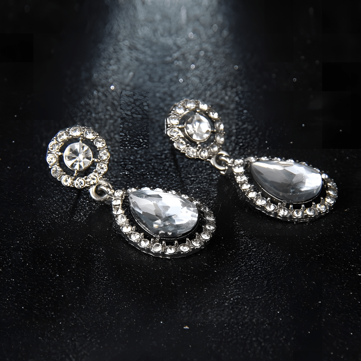 Water droplets Stud Earrings For Women Silver Color Rhinestone Earring - Hanaya Store