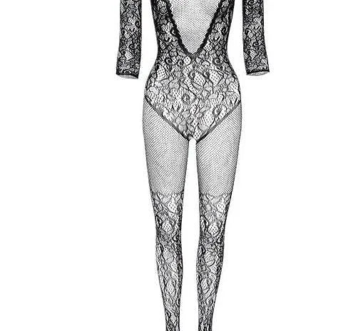 Women Breathable Mesh Fishnet Jumpsuit with Lace Body Stockings - image 2