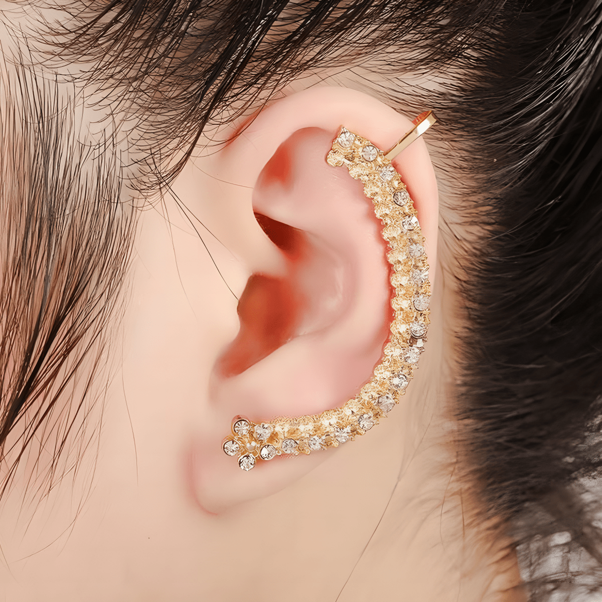 Zinc Alloy Left Ear 1 Piece Cuff Double Row Clear Crystal Elegant - Hanaya Store